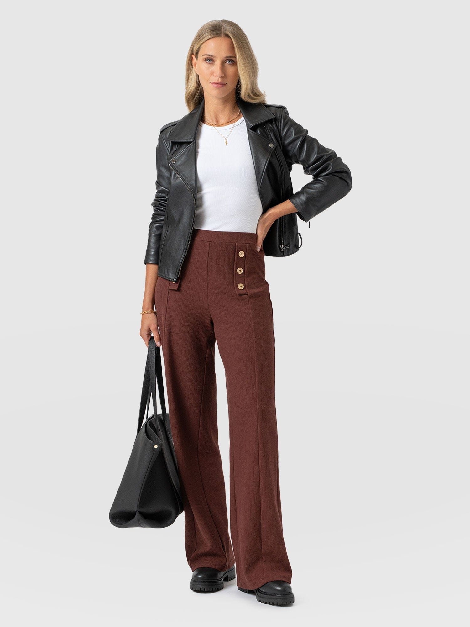 Chelsea Pant - Maroon Textured - Women's Trousers | Saint + Sofia® USA